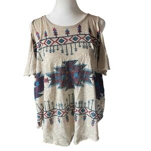 Be Vocal Womens Boho Western Festival Cold Shoulder Rhinestone Top Small  Tribal